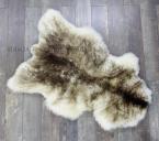 Zoom in - Lamsvachtje Mouflon - 110 x 60 cm. 100% ECHT Schapenvachtje gemêleerd  Creme Bruin - Prachtig Vol Haar